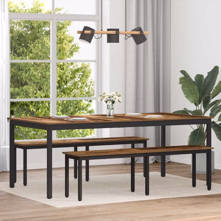 Tavolo da pranzo rettangolare moderno vidaXL in legno ingegnerizzato e metallo, L 200 x P 100 x H 75 cm, nero e marrone