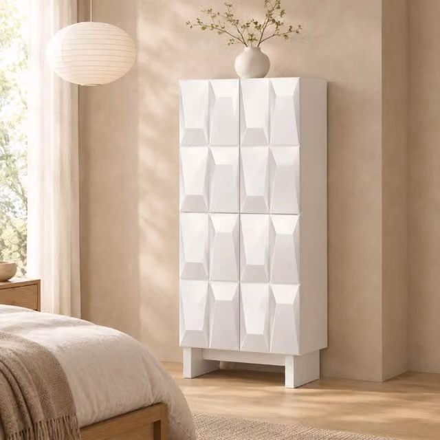 Desviae Scarpiera con 4 ante e ripiani regolabili in pannello di particelle bianco per ingresso 60,5 × 34 × 135,5 cm