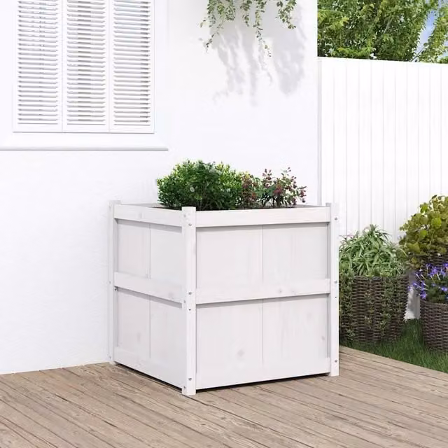 Fioriera da Giardino-Vaso da Esterno Bianca 70x70x70 cm Legno Massello di Pino 967623