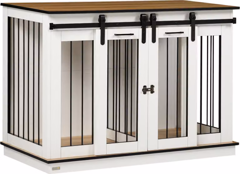 Fortuna Lai Gabbia per cani, gabbia per animali domestici, cuccia per cani con opzione a due spazi per cani di taglia media, box per cani con doppia porta, cuccia per cani, bianco, 120 x 60 x 88,5 cm