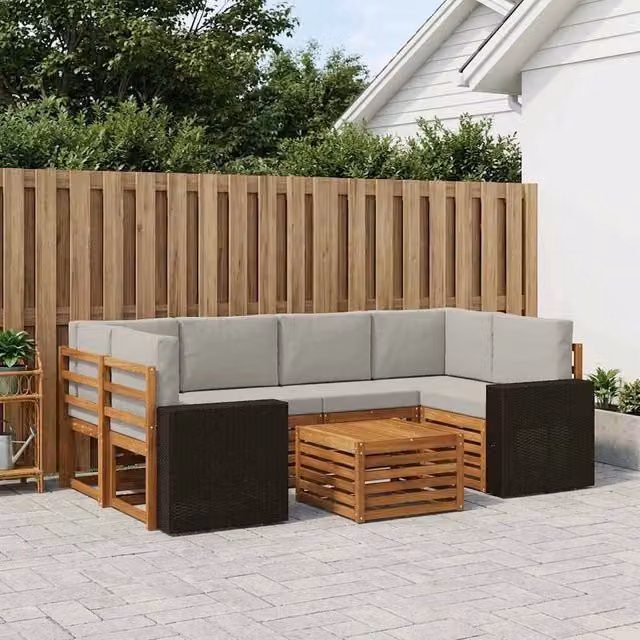 Set di divani da esterno 7 pz Naturale e Grigio Chiaro 3384092