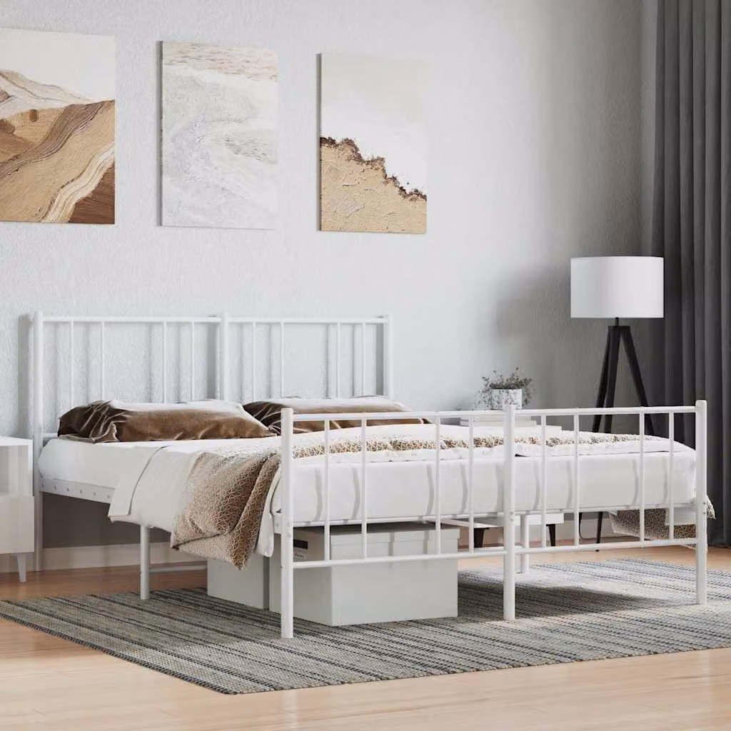 vidaXL Giroletto con Testiera e Pediera in Metallo Bianco L/P/H: 200 x 160 x 90 cm