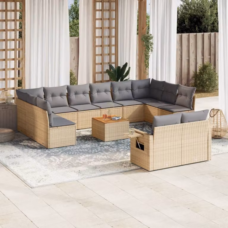 vidaXL Set Divano da Giardino 13 pz in Polyrattan con Cuscini Beige e Grigio