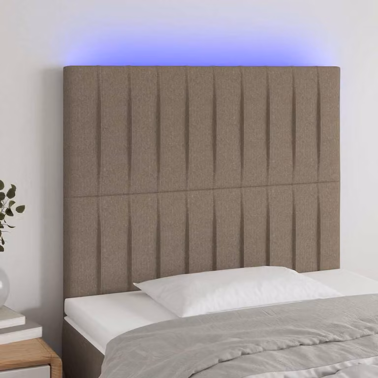 Testiera per letto vidaXL in tessuto tortora con illuminazione LED integrata e porta di ricarica USB, L: 100 cm, P: 5 cm, H: 118-128 cm