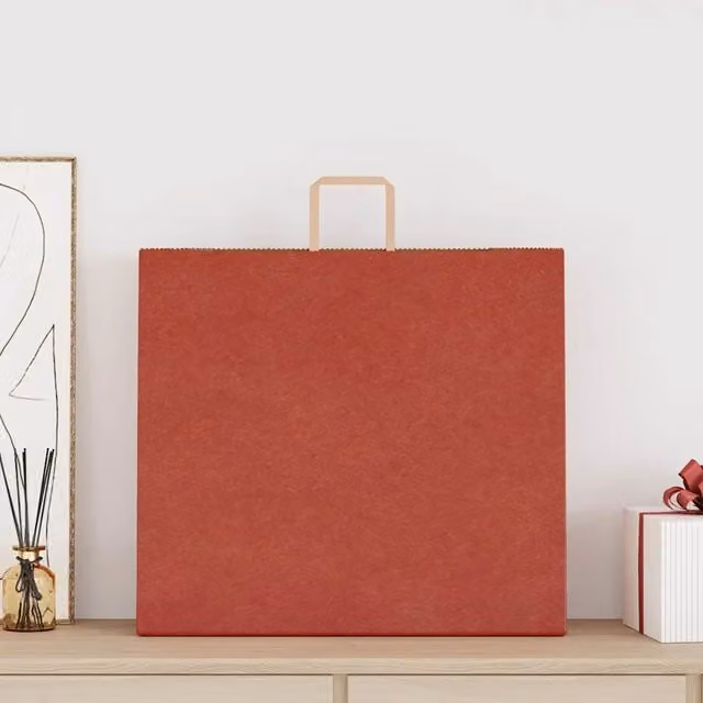 Sacchetti di carta kraft marroni con manici rossi vidaXL, confezione da 250 pezzi, L: 54 cm, P: 15 cm, H: 49 cm