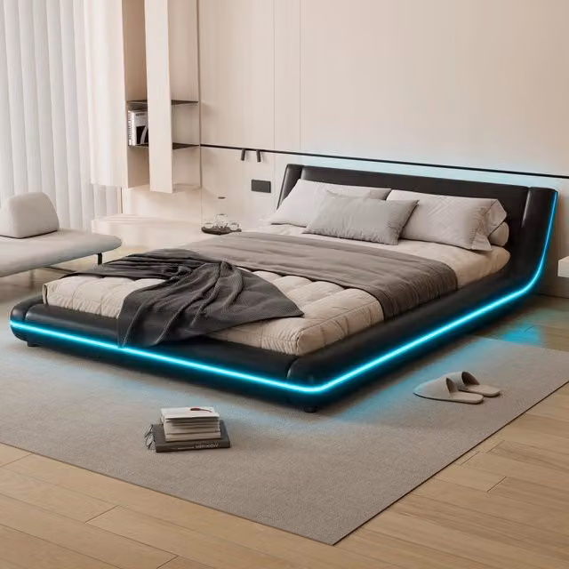 letto basso pu nero 140 x 200 cm