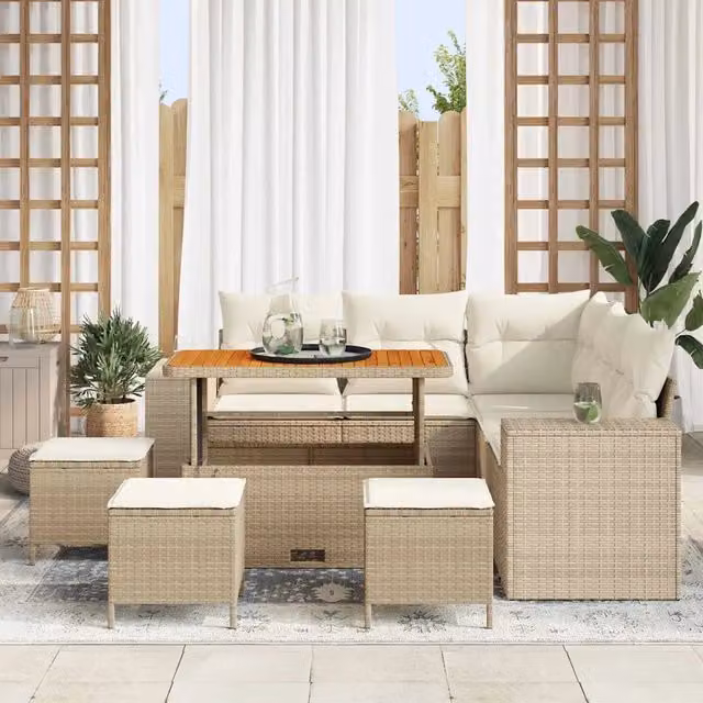 Set Divano da Giardino 9 pz Beige polyrattan 3362011