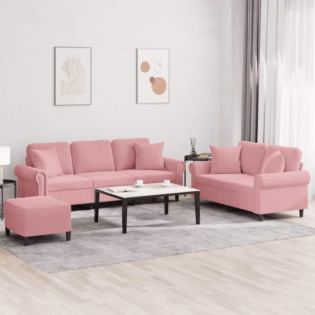 Maison Exclusive - Set divano a 3 pezzi con cuscini in velluto rosa