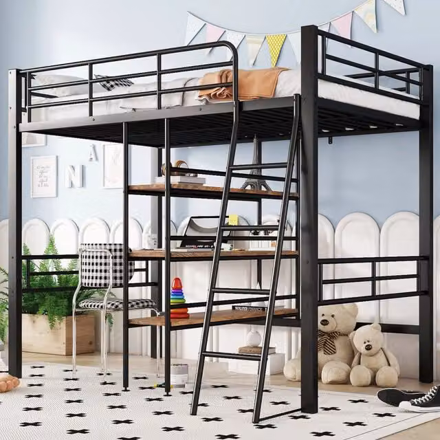 Letto a Soppalco con Scrivania ¨C MINIMAL ¨C Metallo Nero 90x200