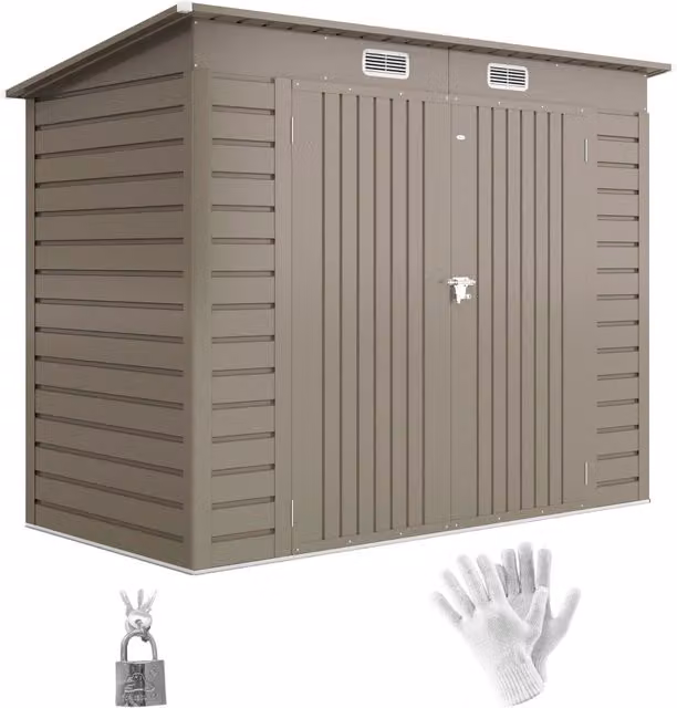 Capanno Porta Attrezzi con 2 Prese d'Aria e Chiavistello, in Acciaio, 249x121x183 cm, Grigio Chiaro