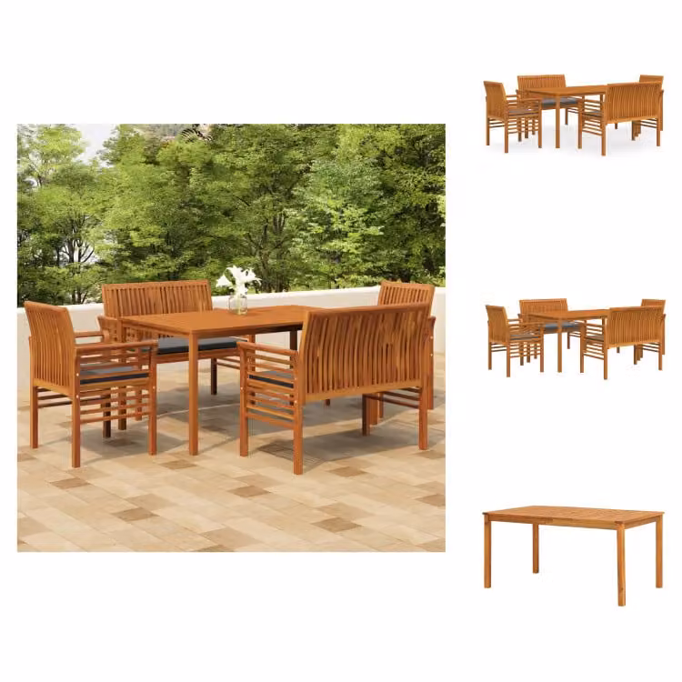 vidaXL Set da pranzo da giardino 5 pezzi con cuscini in legno massiccio di acacia - Set di mobili da giardino