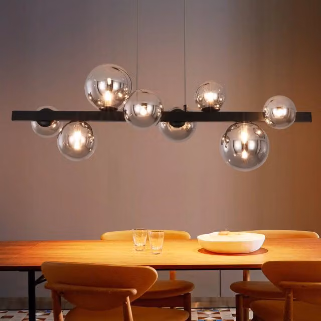 Lampada a sospensione moderna ZMH con 8 fiamme in vetro multicolore e metallo nero per soggiorno e sala da pranzo, attacco G9, altezza regolabile