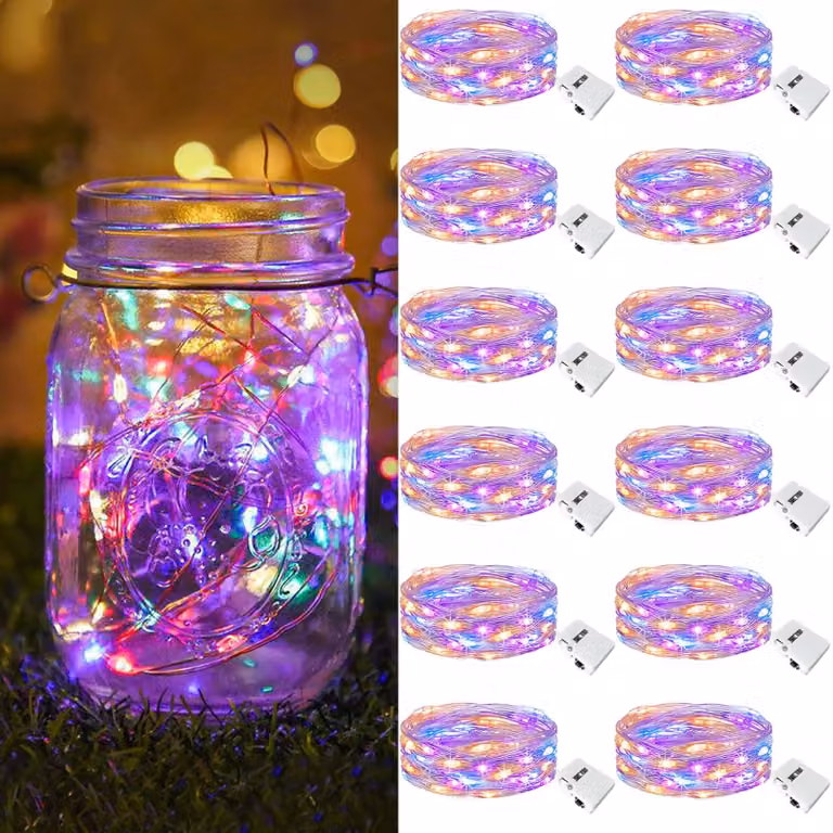 Catena luminosa a LED, 12 pezzi, 2 metri, 20 LED, alimentazione a batteria, decorazione mini