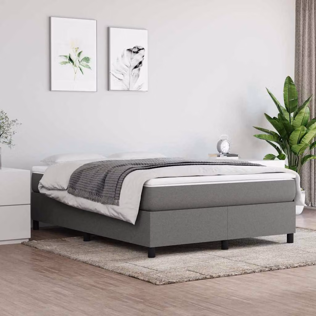 vidaXL Letto Ibrido con Giroletto a Molle e Materasso in Tessuto Grigio e Bianco L/P/H: 190 x 140 x 35 cm