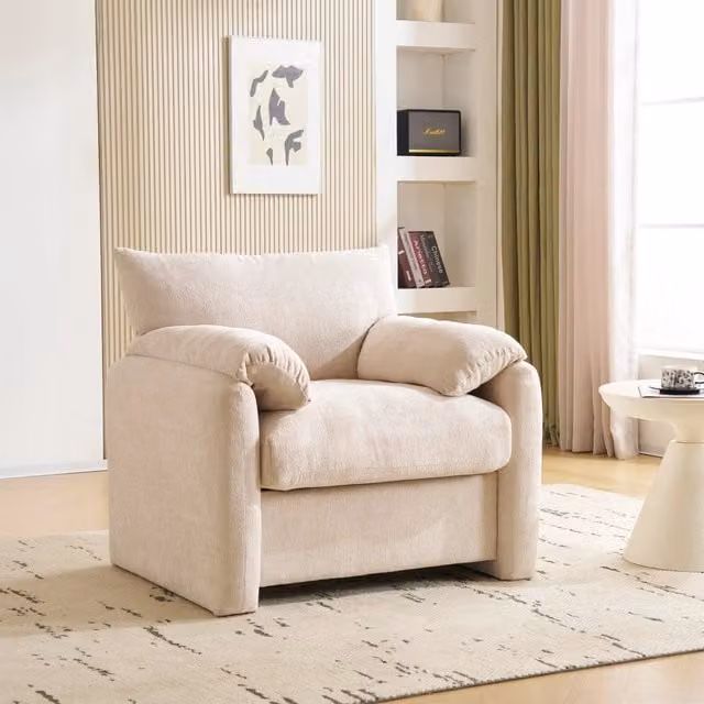 Poltrona singola MIVRAY beige con braccioli e design moderno per soggiorno o camera da letto
