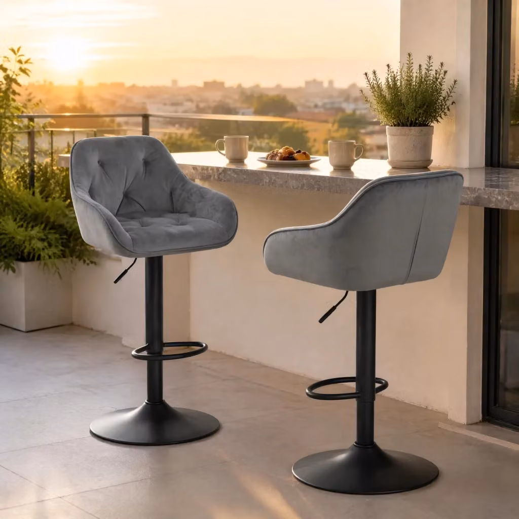 Set di 2 sgabelli da bar MIVRAY in velluto grigio scuro, girevoli a 360°, regolabili in altezza con braccioli e poggiapiedi – 2