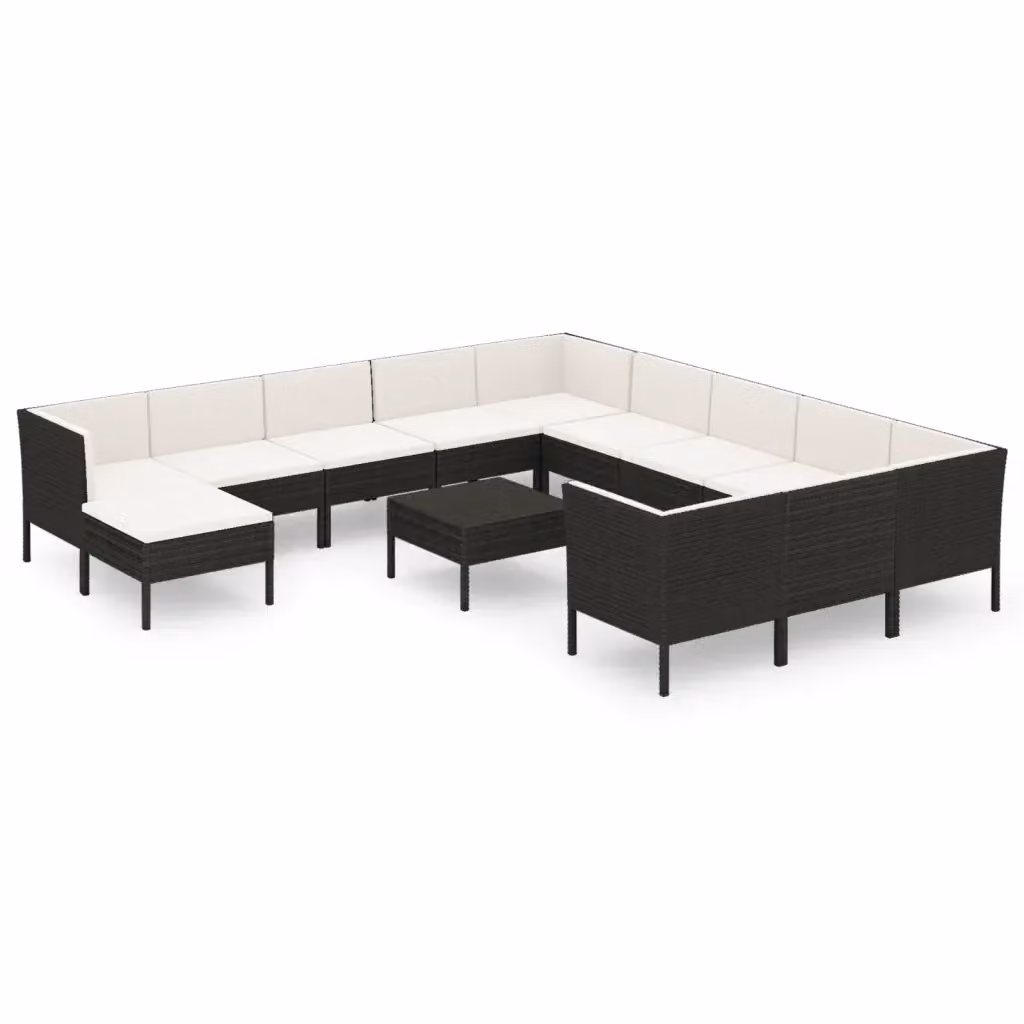 Set di Divani da Giardino a Forma di U con Cuscini e Tavolino vidaXL, Colore Nero e Bianco – 2