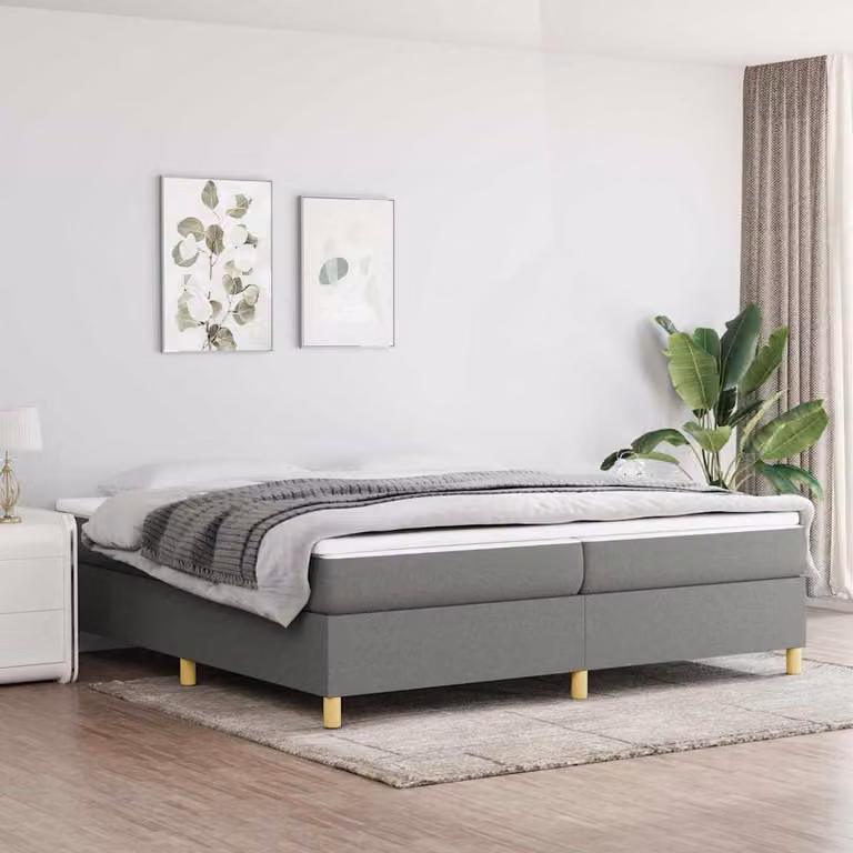 vidaXL Struttura Letto con Rete a Doghe Curve in Tessuto Grigio, L/P/H: 200 x 200 x 35 cm