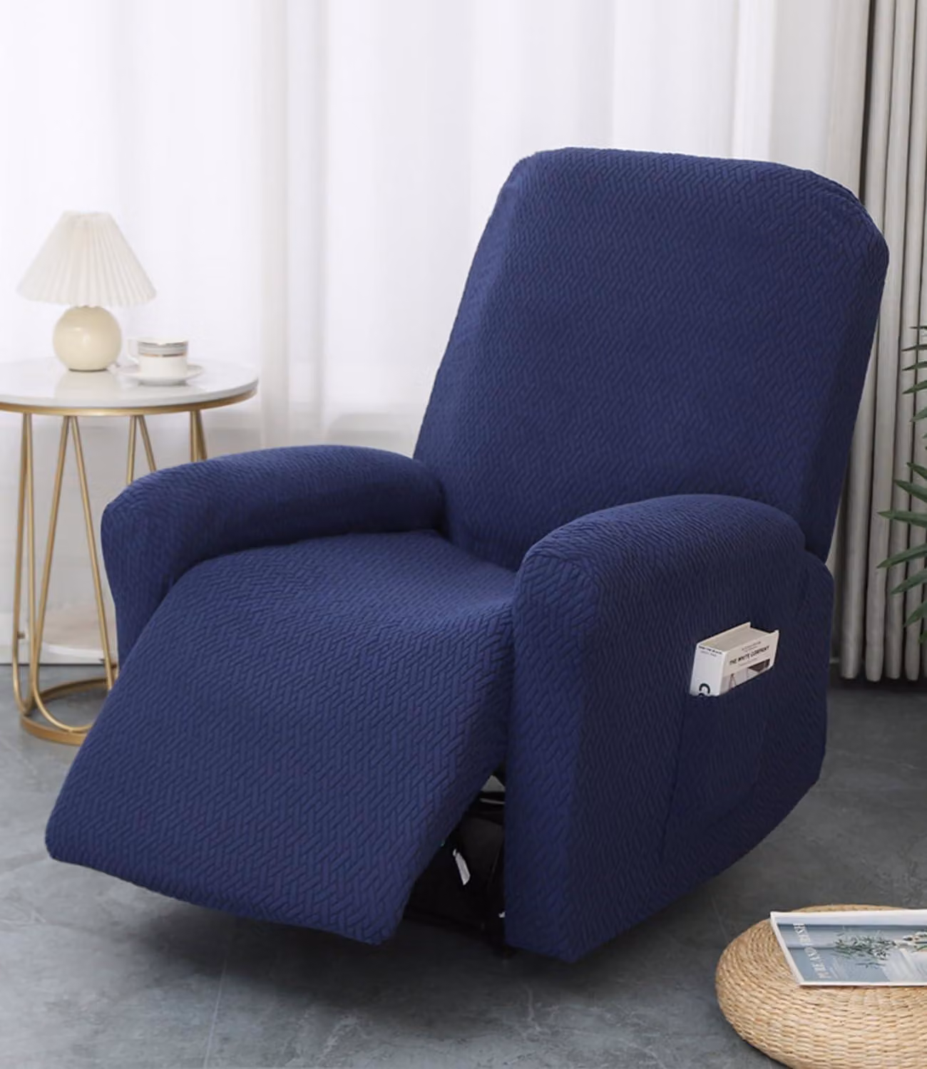 Copertura per poltrona relax, in tessuto jacquard, composta da 4 pezzi, con tasche laterali, elasticizzata, per una seduta