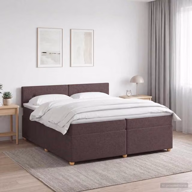 Letto box spring con materasso ibrido vidaXL marrone e bianco L/P/H: 200 x 200 x 88 cm