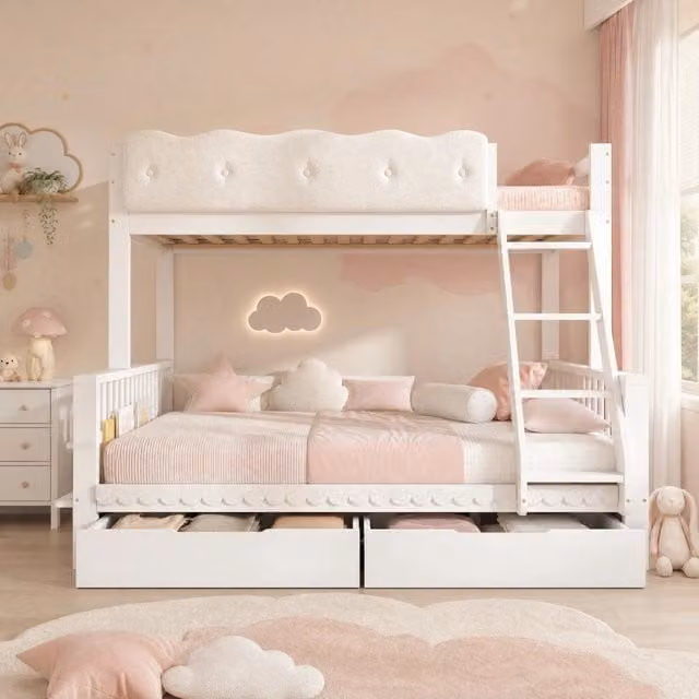 Letto a castello bianco 90x200/140x200 cm in legno di pino, truciolare e compensato