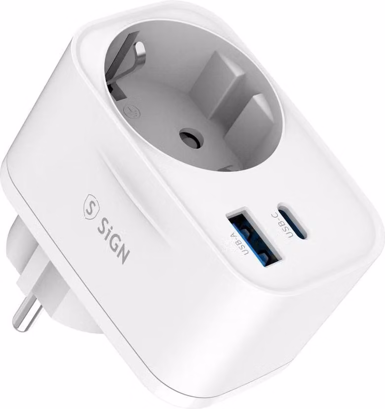 Adattatore da parete con presa di corrente e porte USB 20W - Bianco