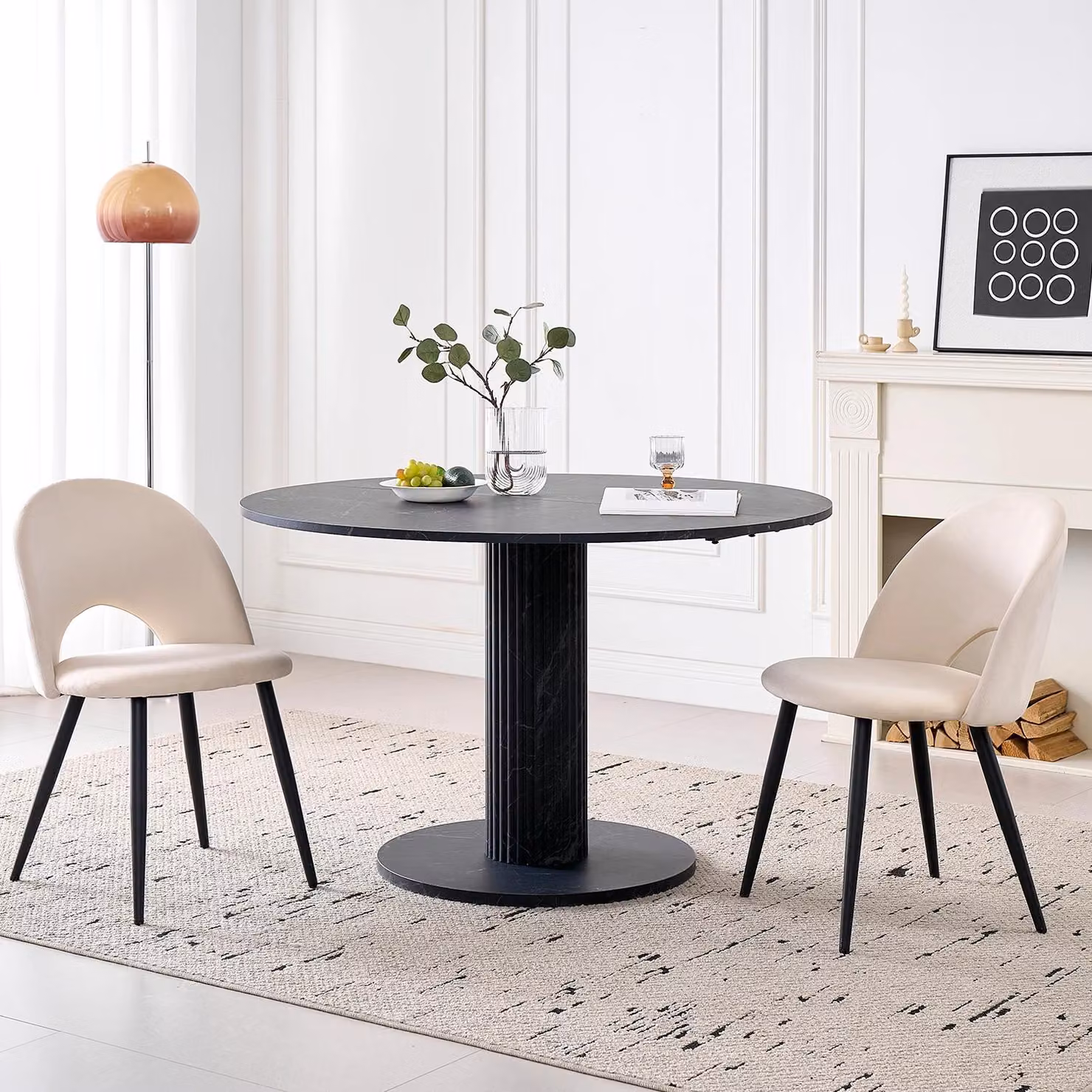 Set di due sedie da pranzo in velluto "Dutch Velvet", con schienale aperto, gambe in metallo, seduta imbottita, colore beige