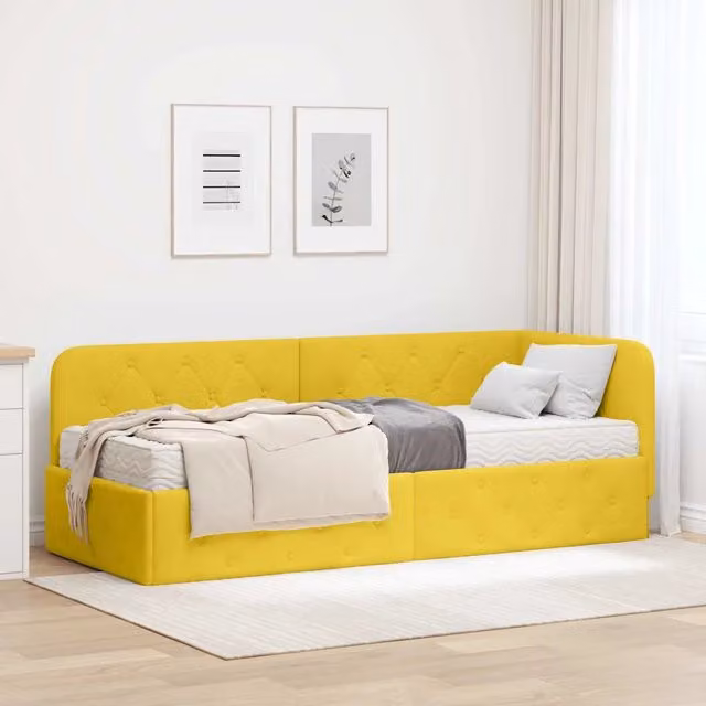 Cornice del letto ad angolo Giallo 80 x 200 cm Velluto 3394068