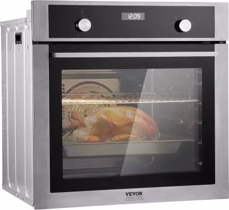 Forno elettrico da incasso Vevor in acciaio inox color argento con 9 funzioni di cottura, grill e timer, potenza 3550W