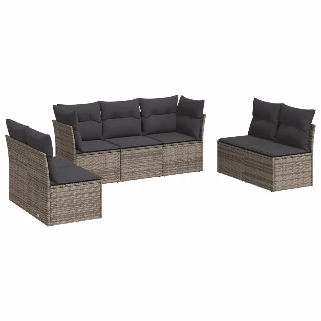 vidaXL Set Divani da Giardino 7 pz in Polyrattan e Metallo con Cuscini Grigio – 2