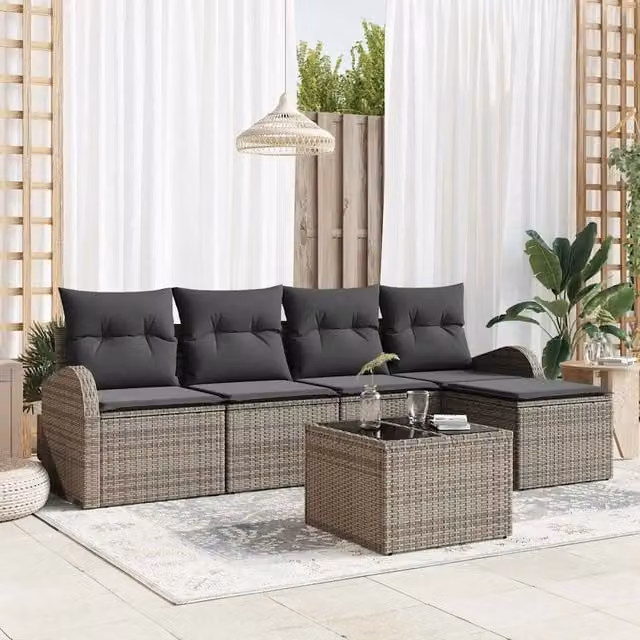 Set Divano da Giardino a L vidaXL 6 pz Grigio con Cuscini e Tavolino