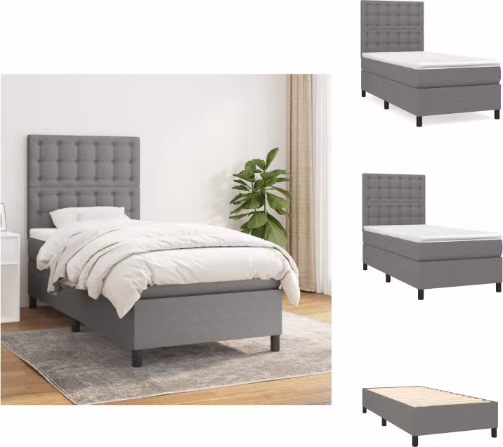 vidaXL Letto a molle con materasso grigio scuro 90x200 cm in tessuto - Letti & strutture letto