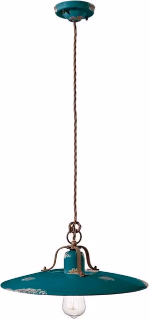 Lampadario Vintage Country Ferro E Ceramica Verde 1 Luce E27