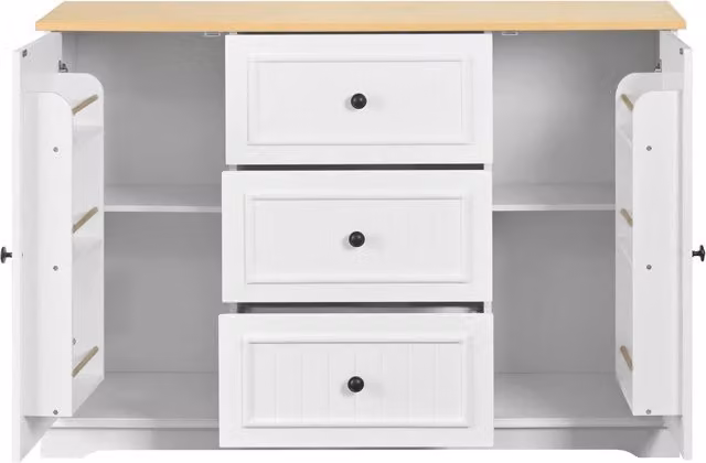 Credenza Chicfurn bianca con 3 cassetti e ante con ripiani regolabili per soggiorno e sala da pranzo L/P/H: 126 x 40 x 86 cm