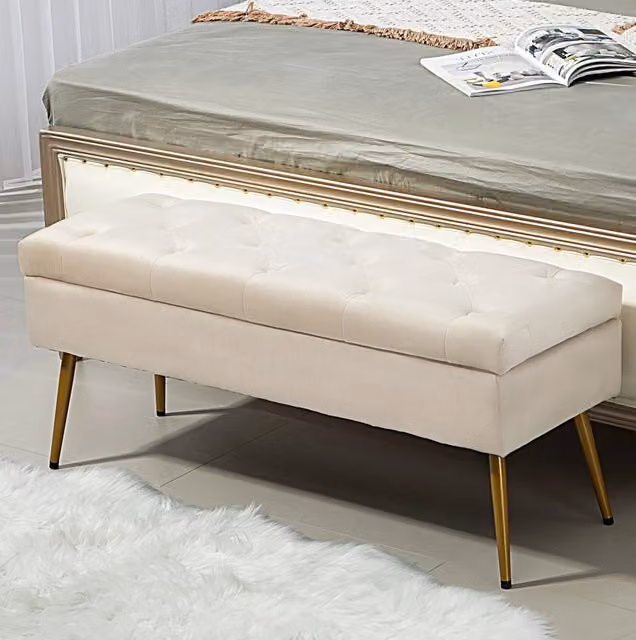 Panca contenitore imbottita beige 102 x 35 x 43 cm