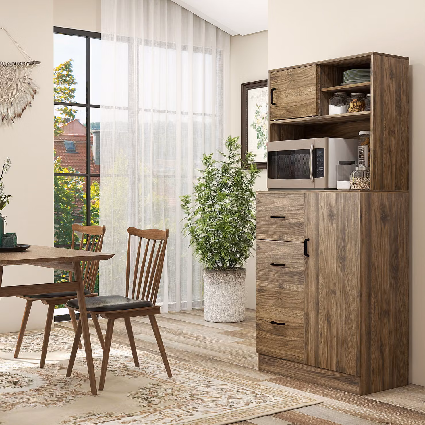 Mobile Dispensa Aosom in Legno Marrone con 3 Cassetti e Credenza Moderna per Cucina e Soggiorno L: 80 cm, P: 40 cm, H: 178 cm – 2