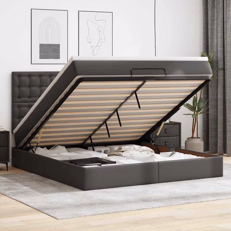 vidaXL Struttura Letto con Contenitore e Materasso in Similpelle Nero L: 180 cm, P: 200 cm, H: 28 cm