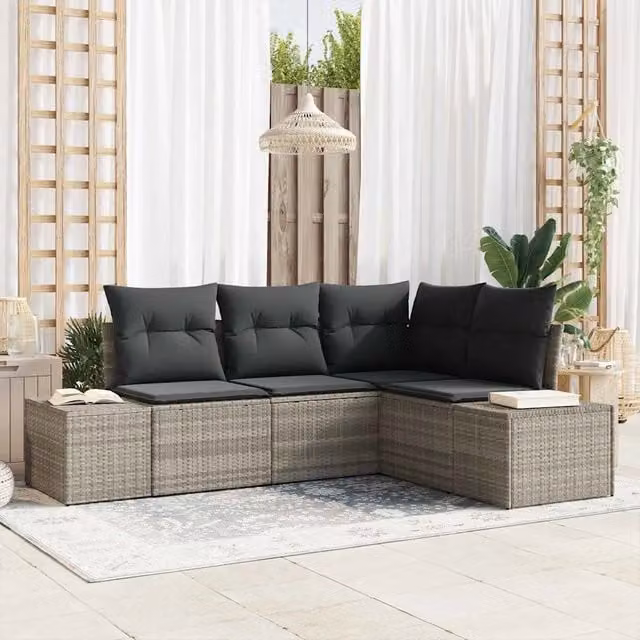 Set Divano da Giardino 4 pz-Sofa da Giardino-Divanetto da esterno Grigio chiaro polyrattan 731152