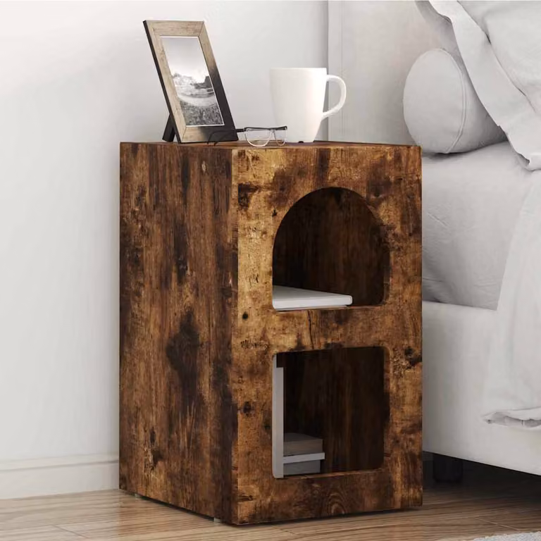 Comodino moderno vidaXL ELST in rovere fumé, L 29,5 cm x P 33,5 cm x H 50 cm