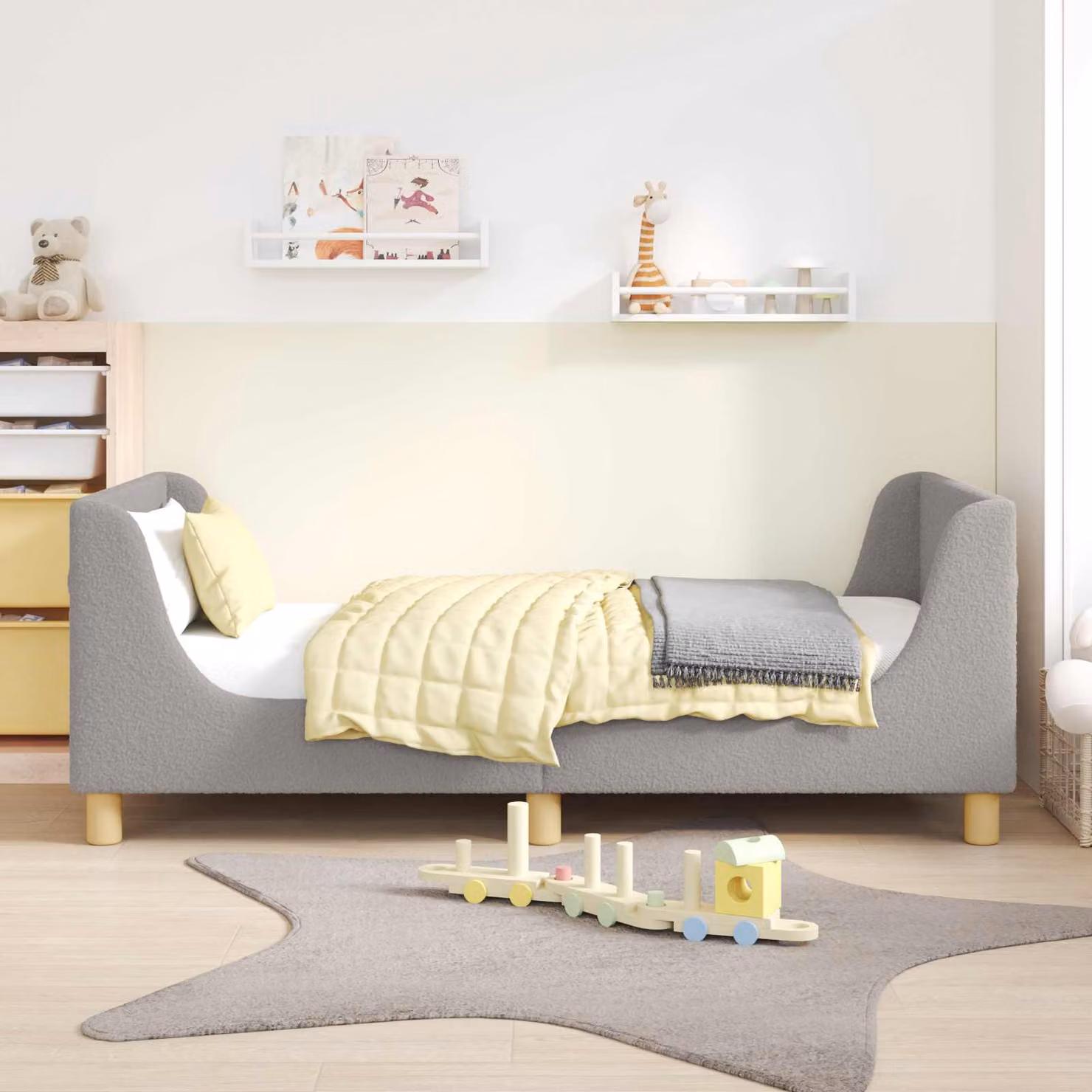 vidaXL Struttura letto per bambini moderna in tessuto bouclé grigio, L/P/H: 160 x 80 x 60 cm – 1
