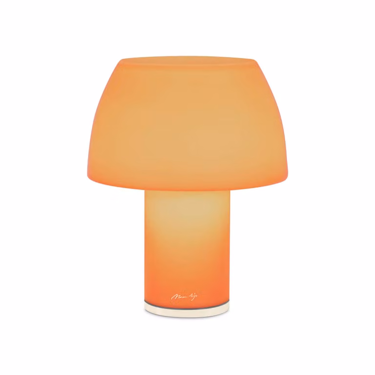 Nemo Lampada da tavolo LED Lorosae, arancione, vetro, IP54, USB dimmerabile, Giallo / Arancione, Vetro