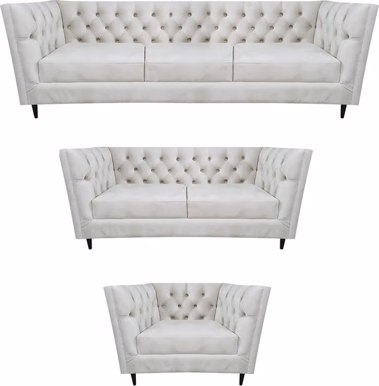 Design Komplett Weiß Möbel Wohnzimmer Set 3tlg Luxus Polstermöbel Chesterfield