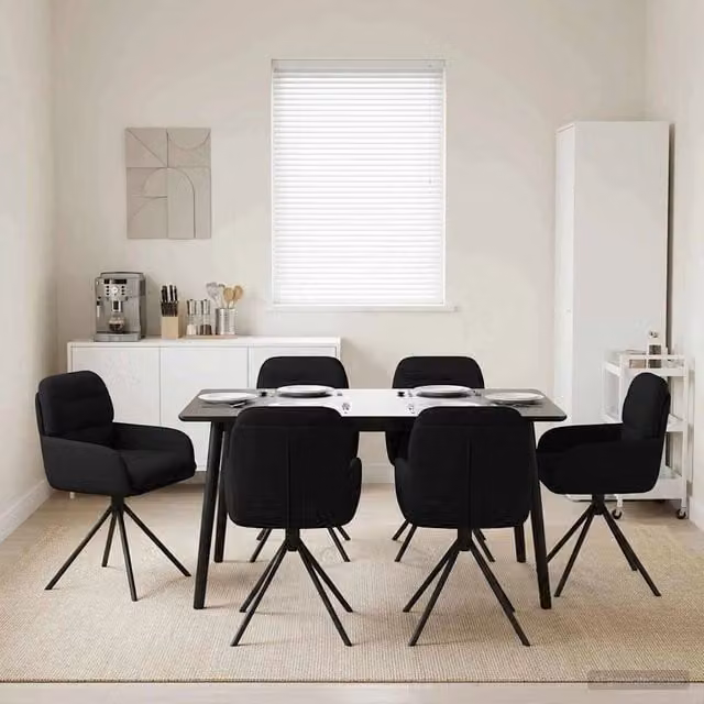 Set di 6 sedie da pranzo girevoli vidaXL in similpelle nero, design moderno per cucina e sala da pranzo, L: 59 cm, P: 59,5 cm, H: 90 cm
