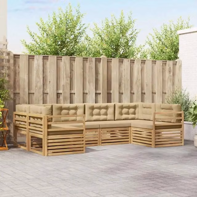 Set di divani da esterno a L vidaXL in legno di acacia con cuscini Bianco e Beige – 1