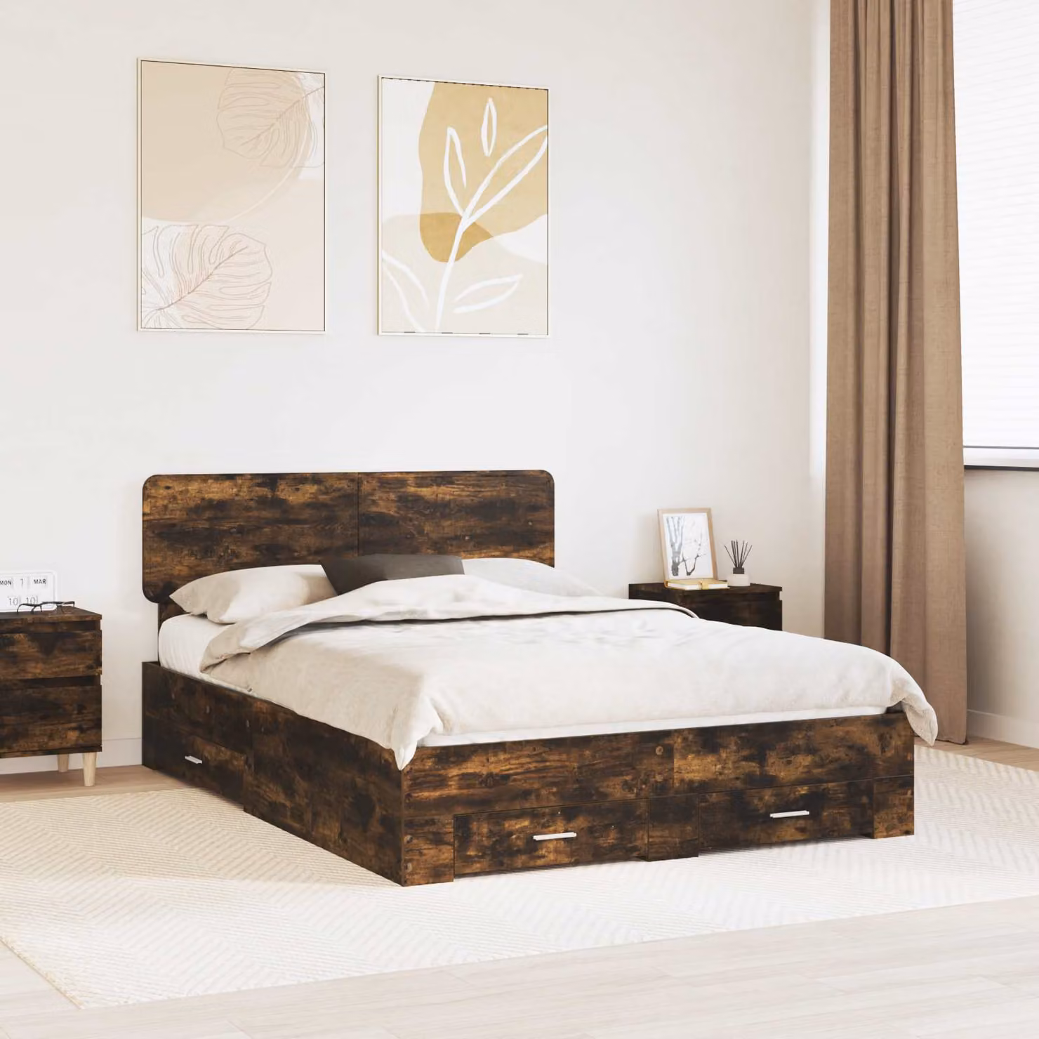 Struttura del letto con cassetto vidaXL in legno Rovere fumé, L/P/H: 140 x 200 x 90 cm