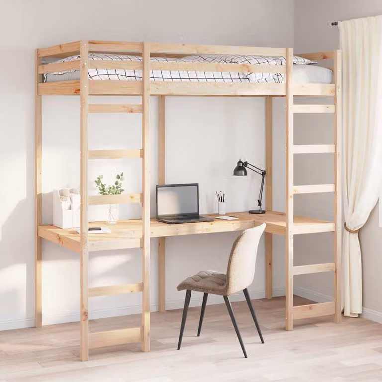 Struttura per letto soppalco singolo vidaXL in pino massello naturale, H 205.0 x L 195.5 x P 87.5 cm