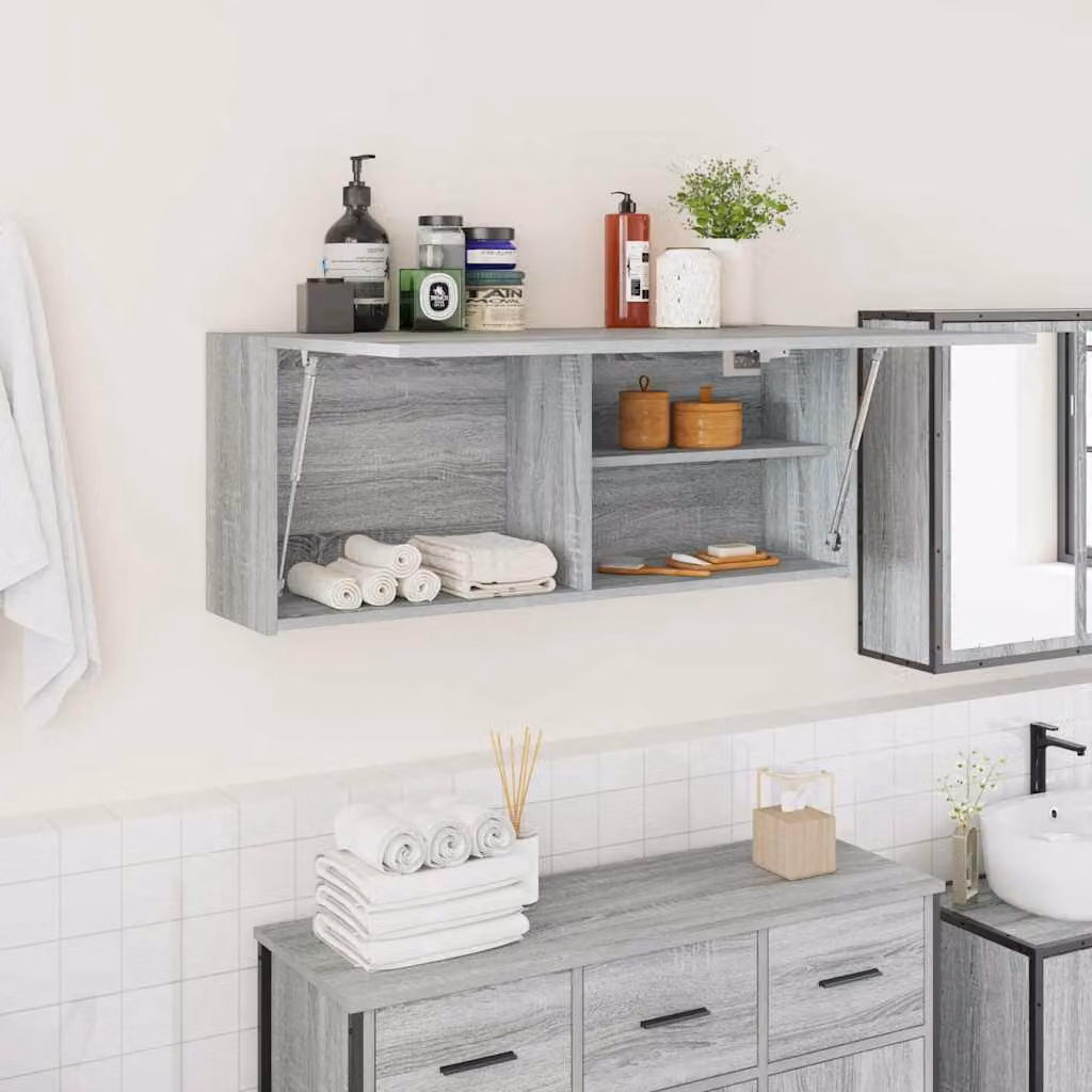 Mobile da bagno vidaXL Grigio Sonoma con ante a battente e ripiani interni, L 100 x P 25 x H 40 cm