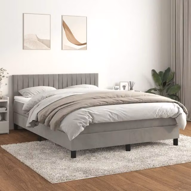 Letto Ibrido con Giroletto a Molle e Materasso vidaXL in Velluto Grigio Chiaro e Bianco L/P/H: 190 x 140 x 88 cm – 1