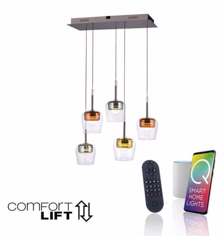 PAUL NEUHAUS Q-KON Lampada a sospensione a LED, a 5 bracci, multicolore, Smart Home, ZigBee, 2700–5000 K, codice articolo 2743-70