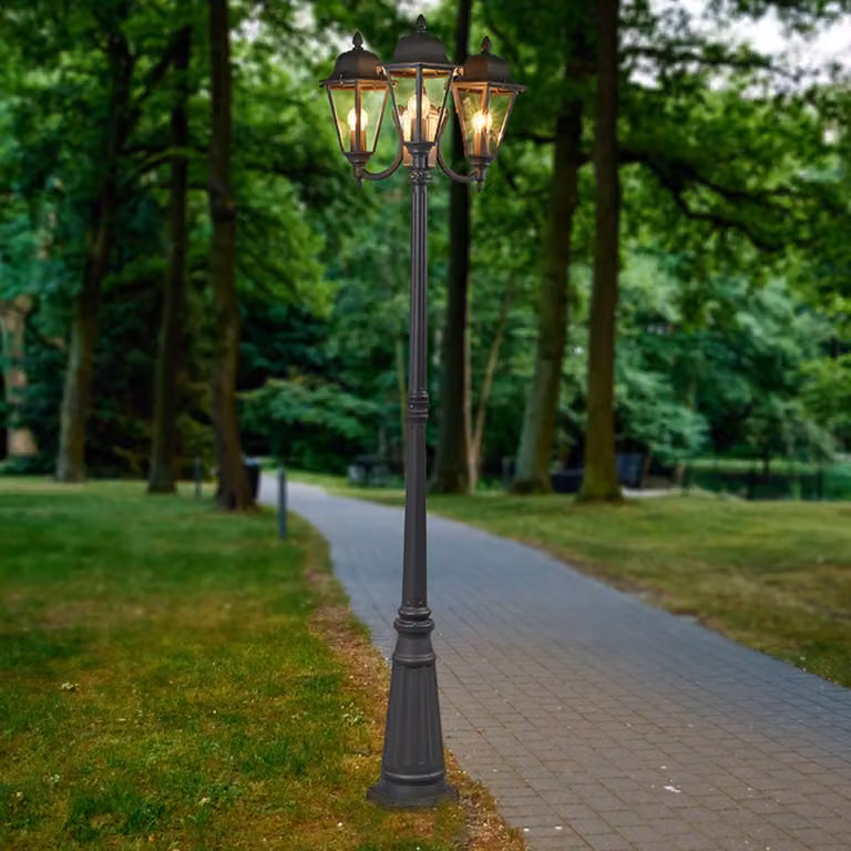 Lampada da esterno Lindby Edana, 212 cm, a 3 luci, antracite, E27, IP44 Edana, Nero, Alluminio, Moderno